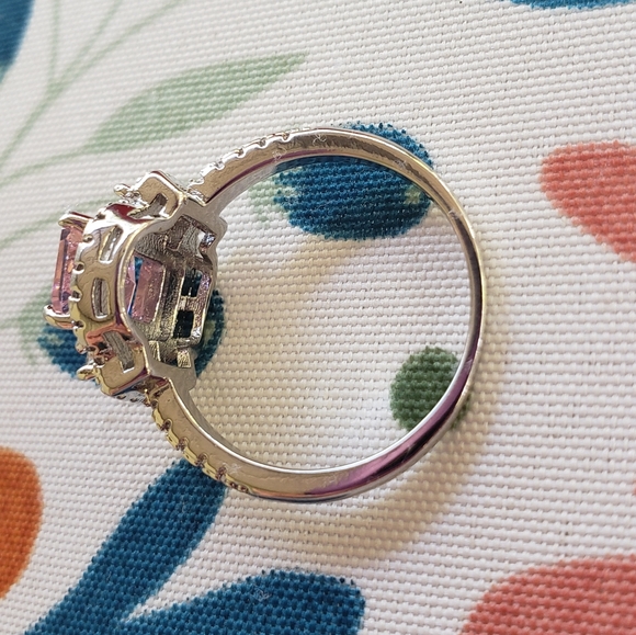 FAIRY TALE 925 BRILLIANT EMERALD-CUT 1.83CT PINK & WHITE TOPAZ QUARTZ RING - Picture 7 of 11